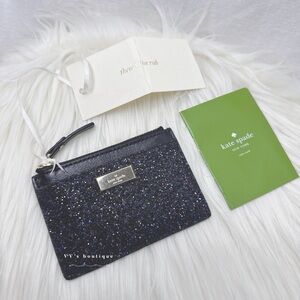 NWT Kate Spade Sunset Lane Adi Top Zip Glitter Card Holder Black WLRU3238